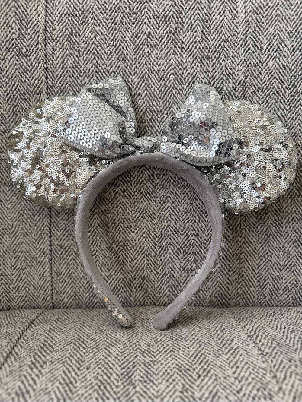 Silver Sequin Disneyland Ears Headband with Bow